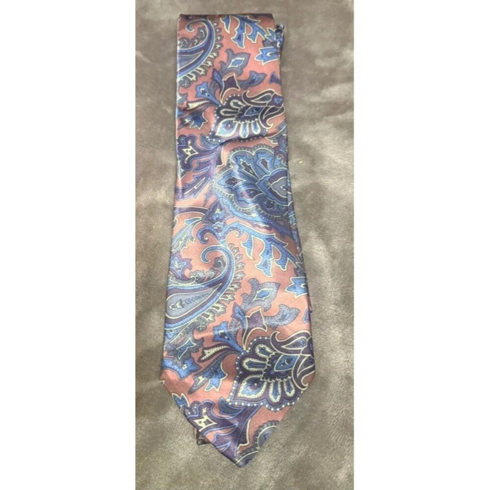 VTG Towncraft Tie Made USA Paisley Rust Blue Purple 80s 90s Mens Necktie